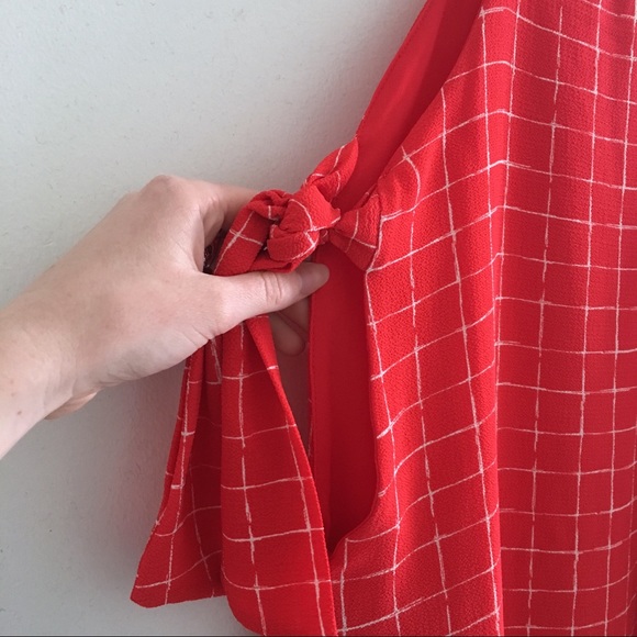 LULUS | Red White Windowpane Print Tie Tank Dress - Picture 4 of 6